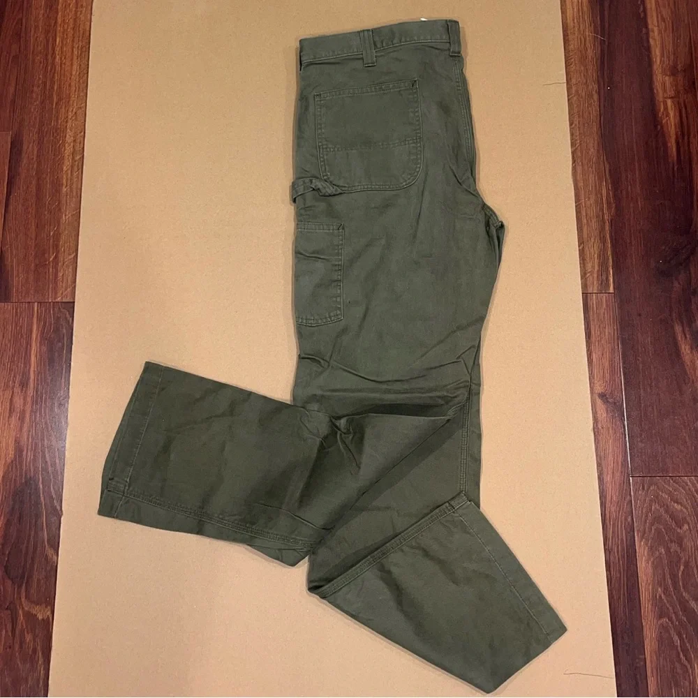 Mens Army Green Carhartt Carpenter Pants Size 38 x 34 Relaxed Fit - Picture 15 of 16